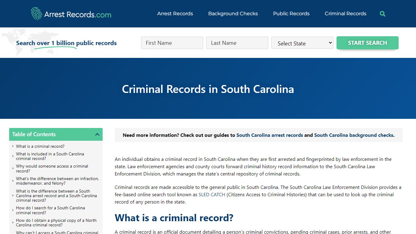 South Carolina Criminal Records - Arrest Records.com